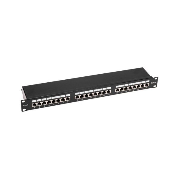 Фото Панель коммутационная 19", 1U, 24 порта, STP, RJ-45, CAT 5e REXANT PRO (02-0041)