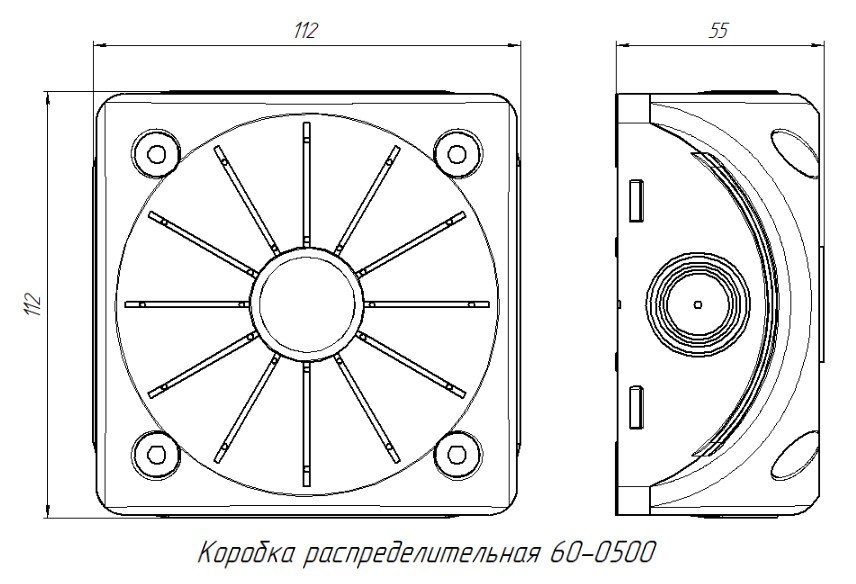 Фото Коробка распределительная 60-0500 для видеокамер двухкомпонентная безгалогенная (HF) серая 100х100х50