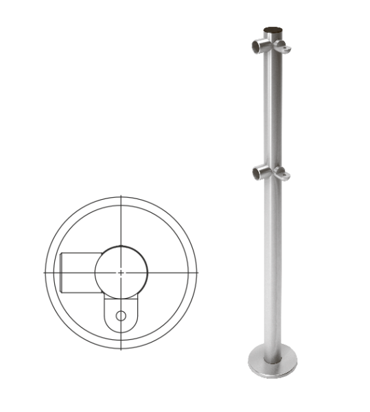 Фото Стойка ограждения L-образная с 2-мя полупетлями слева