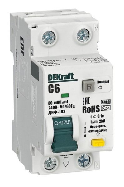 Фото ДИФ-103 6кА NEW 1Р+N 6А 30мА AC (16309DEK)