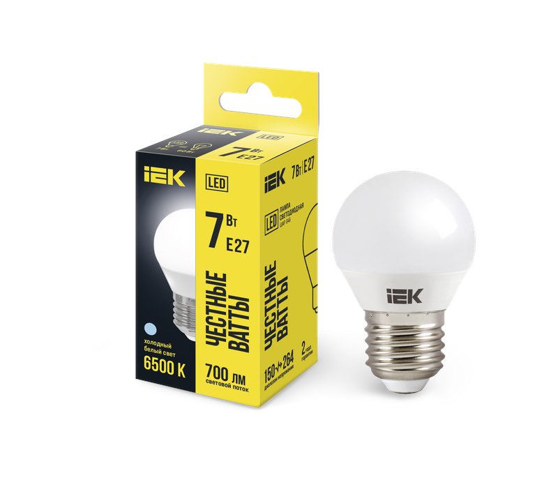 Фото Лампа светодиодная G45 шар 7Вт 230В 6500К E27 (LLE-G45-7-230-65-E27)