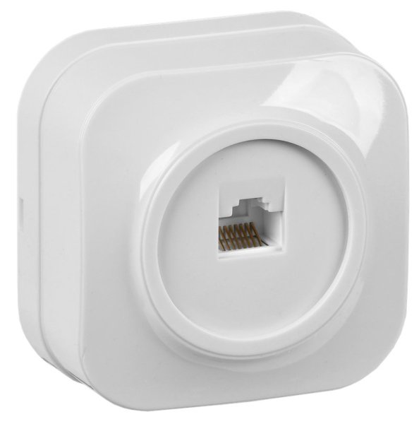 Фото Розетка компьютерная 1-местная RJ45 кат.5E GLORY РК10-ХБ открытой установки белый (EKH10-K01)