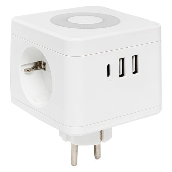 Фото Тройник "Куб" 2 гнезда 2USB 2,4А+Type C + Ночник