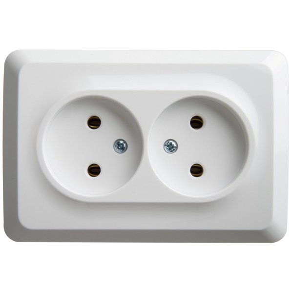 Фото Этюд розетка 2-местная угловая без заземления без шторок, открытой установки, белая (PA16-105B
