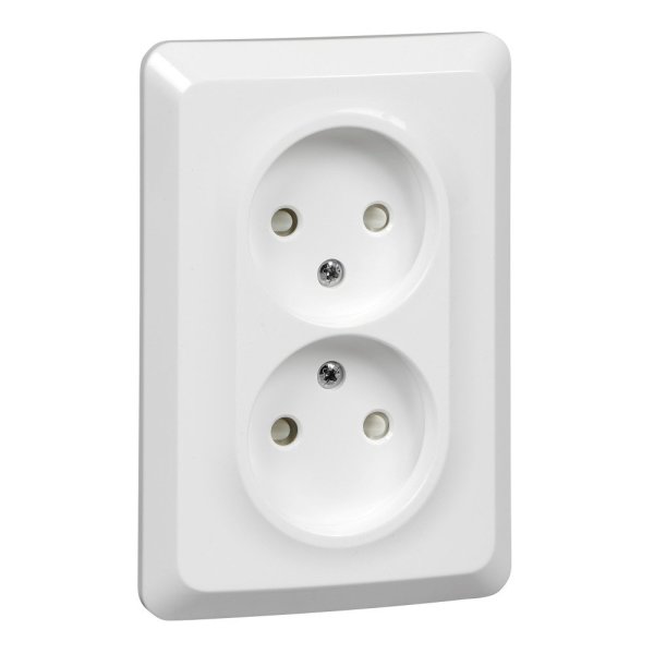 Фото Этюд розетка 2-местная, в сборе, без заземления со шторками, скрытой установки, белый (PC16-106B)