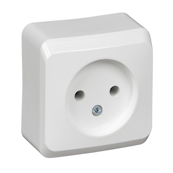 Фото Этюд розетка 1-местная без заземления без шторок, открытой установки, белая (PA16-001B)