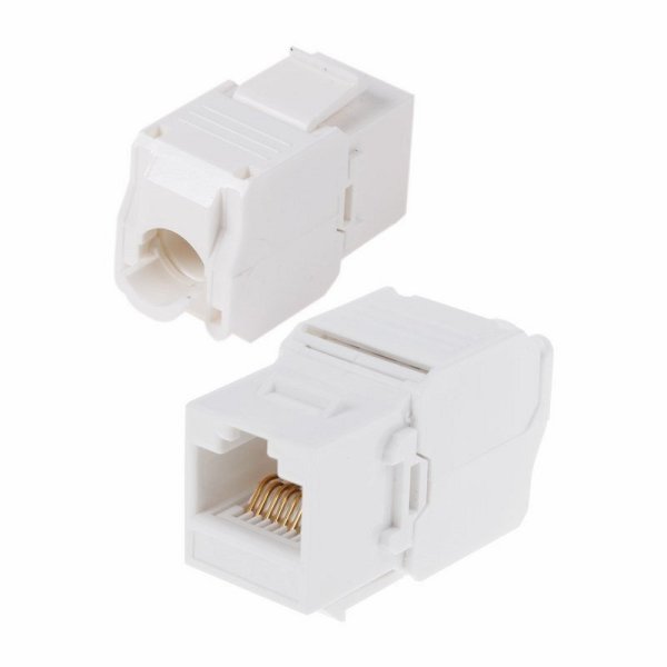Фото Модуль Keystone Jack RJ-45(8P8C) UTP, CAT 6, тип 180 градусов, самозажимной, белый REXANT (05-1052)