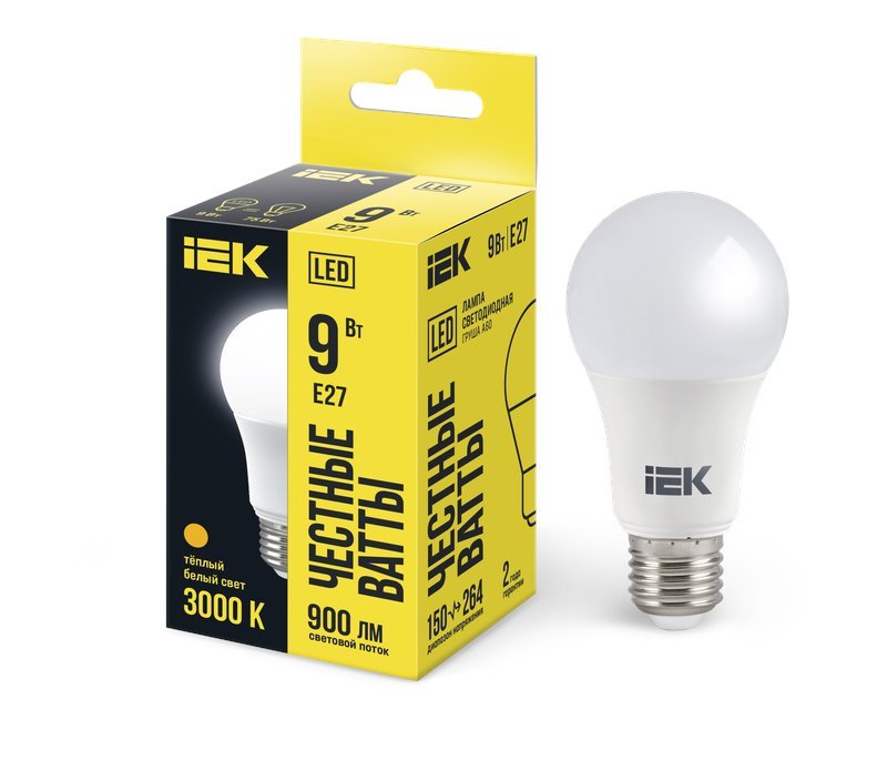 Фото Лампа светодиодная A60 груша 9Вт 230В 3000К E27 (LLE-A60-9-230-30-E27)