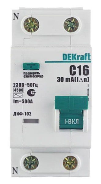 Фото ДИФ-102 1Р+N 16А 30мА AC 4,5кА (16003DEK)