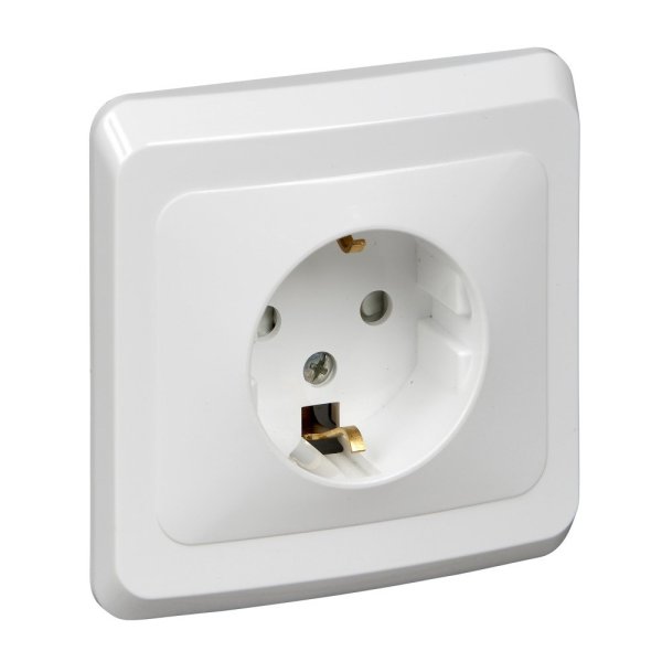 Фото Этюд розетка 1-местная, в сборе, с заземлением со шторками, скрытой установки, белый (PC16-004B)
