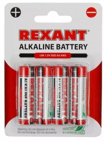 Фото Алкалиновая батарейка AA/LR6 1,5 V 4 шт. блистер REXANT (30-1027)