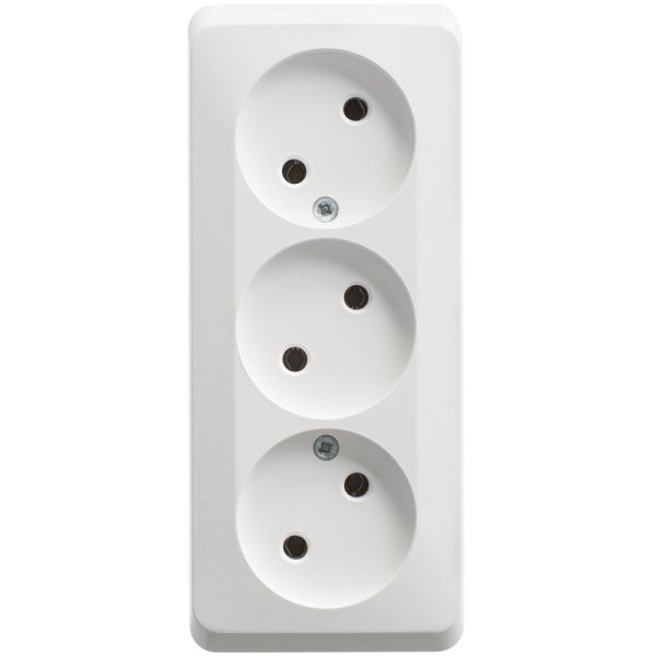 Фото Этюд розетка 3-местная без заземления без шторок, открытой установки, белая (PA16-009B)
