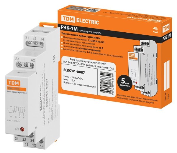 Фото РЭК-1М/3 16А 24В АС/DC (DIN-рейка, 3р-контакт) (SQ0701-0087)