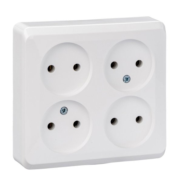 Фото Этюд розетка 4-местная без заземления без шторок, открытой установки, белая (PA16-205B)