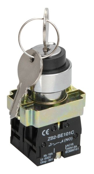 Фото Переключатель LAY5-BG45 на 2 положения с ключом без фиксации NO+NC (BSW80-BG-2-K02)