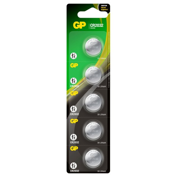 Фото GP Lithium CR2032 (GP CR2032-2C5 100/2000), упак. 5 шт. БЛИСТЕР