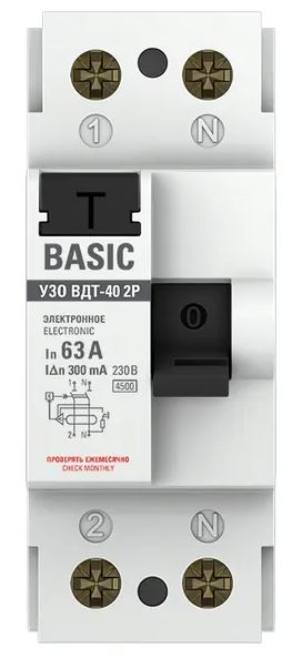 Фото УЗО ВДТ-40 2P 63А/300мА Basic (elcb-2-63-300e-sim)