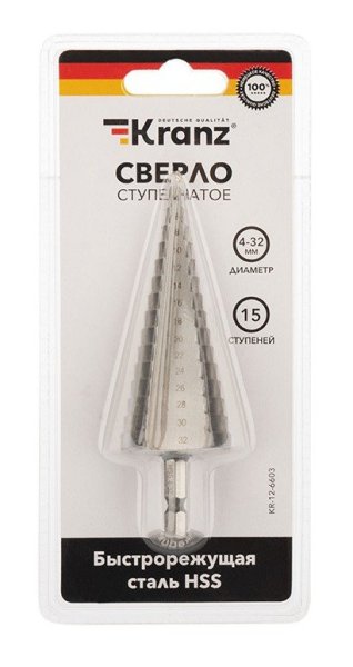 Фото Сверло по металлу ступенчатое 4,0-32,0 мм 102 mm 62 HRC Kranz (KR-12-6603)