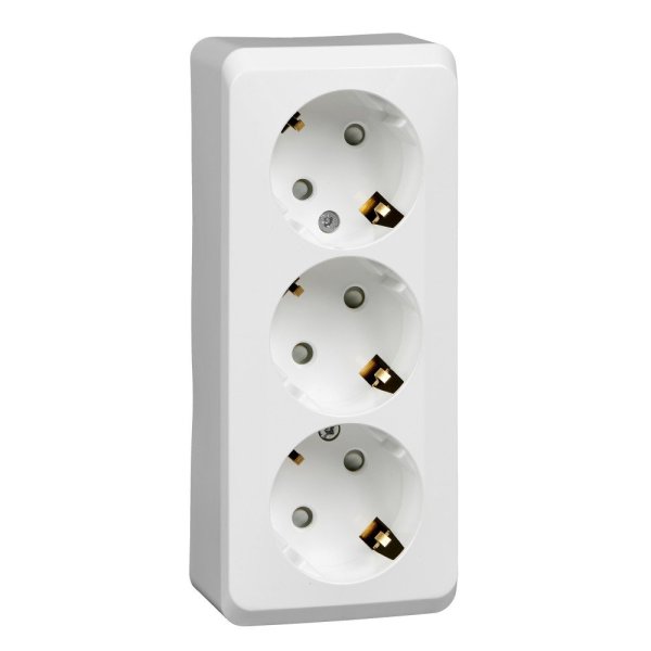 Фото Этюд розетка 3-местная с заземлением со шторками, открытой установки, белая (PA16-012B)