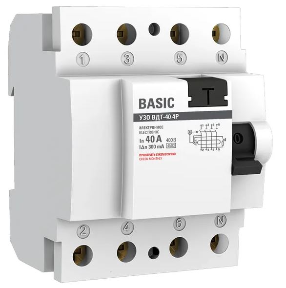 Фото УЗО ВДТ-40 4P 40А/300мА Basic (elcb-4-40-300e-sim)