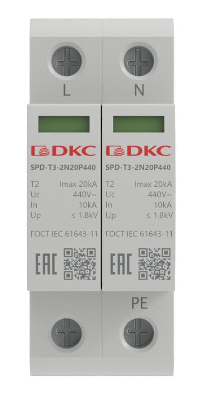 Фото УЗИП, тип 3, 2P Imax 20kA Un 440V (SPD-T3-2N20P440)