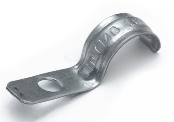 Фото Скоба металлическая однолапковая усиленная противопожарная СМОУ d16-17 мм отв. d 6,5 мм (100 шт) (PR13.02424)