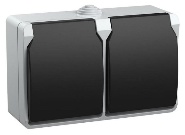 Фото Розетка 2-местная FORS РСб22-3-ФСр с заземлением открытой установки 16А IP54 серый (ERS22-K03-16-54-DC)