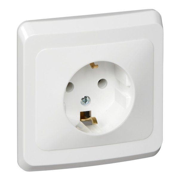 Фото Этюд розетка 1-местная, в сборе, с заземлением без шторок, скрытой установки, белый (PC16-003B)