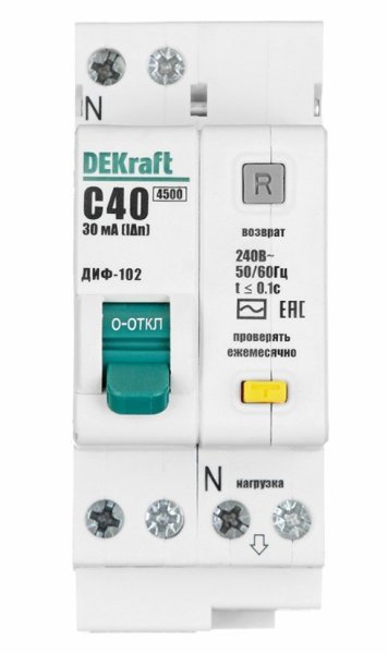 Фото ДИФ-102 1Р+N 40А 30мА AC 4,5кА (16007DEK)