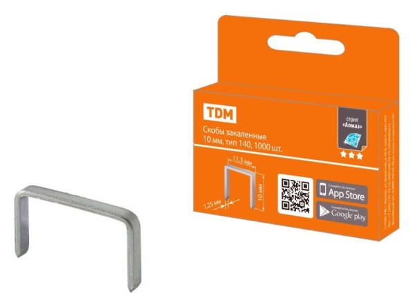 Фото Скобы закаленные 10мм, тип 140 (1000 шт) "Алмаз" TDM (SQ1038-0202)