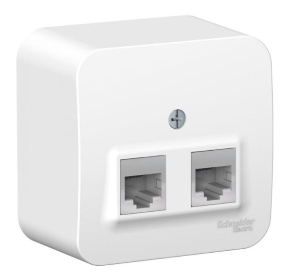 Фото BLANCA розетка RJ11+RJ45, 2-местная, кат. 5Е, открытой установки, белый (BLNIA045111)