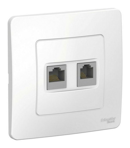 Фото BLANCA розетка RJ45+RJ11 2-местная, кат. 5Е, скрытой установки, белый (BLNIS045111)