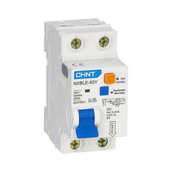 Фото Выключатель авт. диф. тока 1п+N C 25А 30мА электрон. тип AC 4.5кА NXBLE-63Y CHINT (105544)