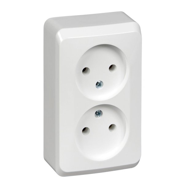 Фото Этюд розетка 2-местная без заземления без шторок, открытой установки, белая (PA16-005B)