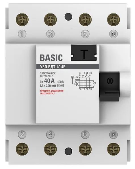 Фото УЗО ВДТ-40 4P 40А/300мА Basic (elcb-4-40-300e-sim)