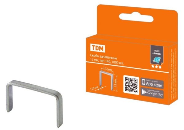 Фото Скобы закаленные 12мм, тип 140 (1000шт) "Алмаз" TDM (SQ1038-0203)