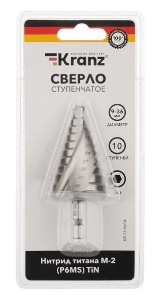 Фото Сверло по металлу ступенчатое ТИТАН 9,0-36,0 мм 110 mm 65 HRC Р6М5 TiN Kranz (KR-12-6614)