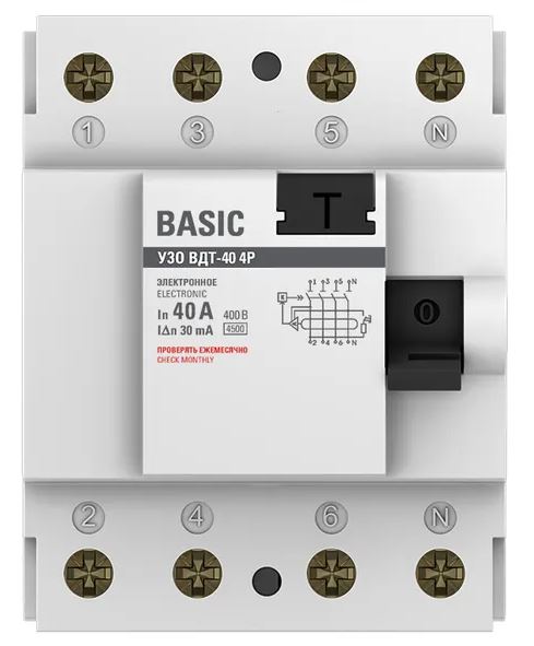 Фото УЗО ВДТ-40 4P 40А/30мА Basic (elcb-4-40-30e-sim)