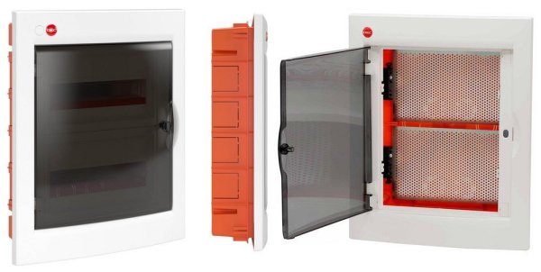 Фото Щиток встраиваемый с дверцей 24 модуля IP41 белый, с монтажными платами (RB24B4NWD)