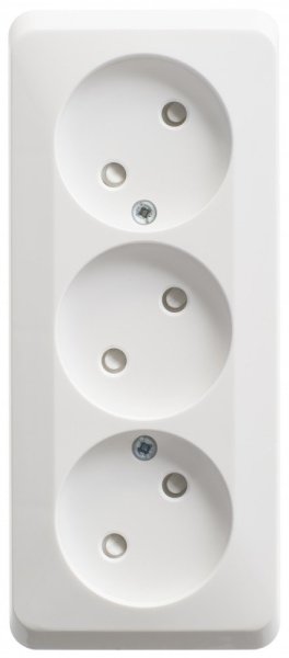 Фото Этюд розетка 3-местная без заземления со шторками, открытой установки, белая (PA16-010B)