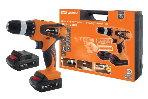 Фото ДША-12-ЛК1 12В, 1,3А*ч Li-Ion 2 шт, 22 Нм, 0-1350 об/мин, кейс "Гранит" TDM (SQ1030-0202)