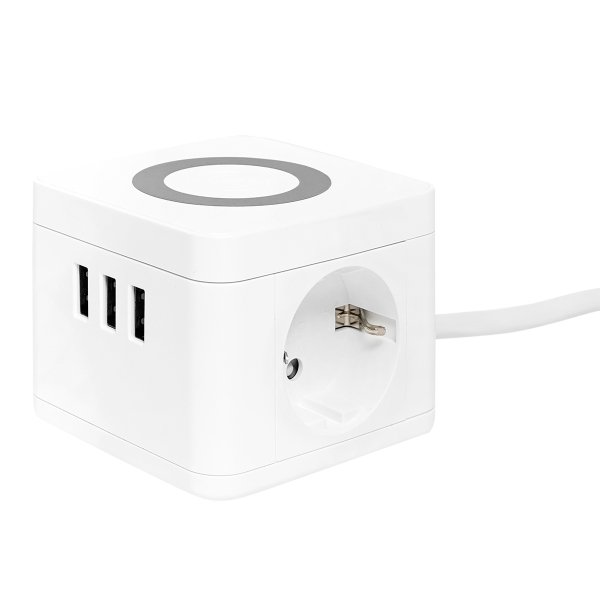 Фото Удлинитель "Куб" 2 гнезда 3USB 2,4А+зарядное устройство 1,3 метра 1мм2