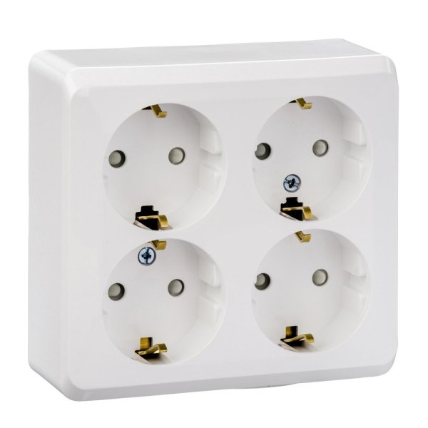 Фото Этюд розетка 4-местная с заземлением со шторками, открытой установки, белая (PA16-208B)