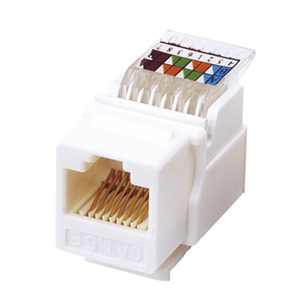 Фото Модуль Keystone Jack RJ-45(8P8C), UTP, CAT 5e, тип 180 градусов, самозажимной, белый REXANT (03-1012)