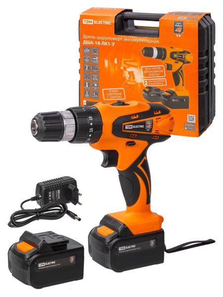 Фото ДША-18-ЛК1-У 18В, 2А*ч Li-Ion 2шт, 32Нм, 0-1400 об/мин, кейс "Рубин" TDM (SQ1030-0205)