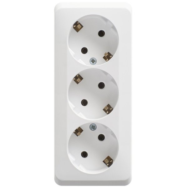 Фото Этюд розетка 3-местная с заземлением без шторок, открытой установки, белая (PA16-011B)