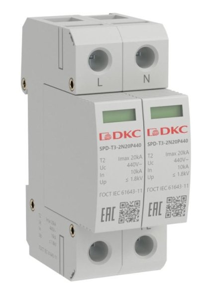 Фото УЗИП, тип 3, 2P Imax 20kA Un 440V (SPD-T3-2N20P440)