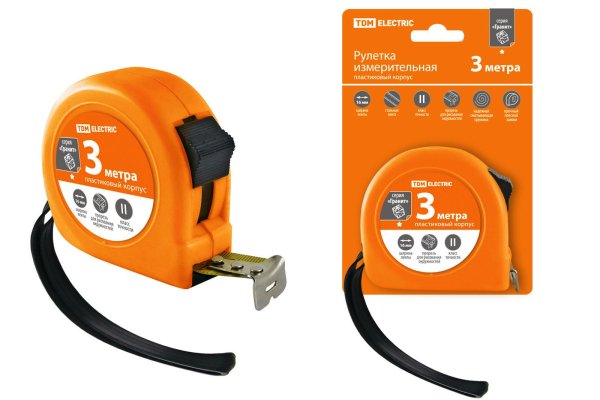 Фото Рулетка 3м, стальная лента, ширина 16мм, пластиковый корпус "Гранит" TDM (SQ1018-0101)