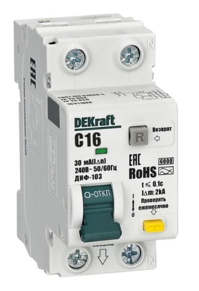 Фото ДИФ-103 6кА NEW 1Р+N 16А 30мА AC (16311DEK)