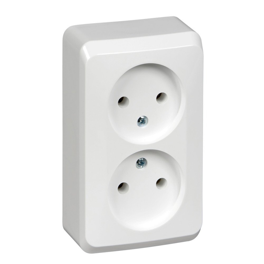 Фото Этюд розетка 2-местная без заземления без шторок, открытой установки, белая (PA16-005B)